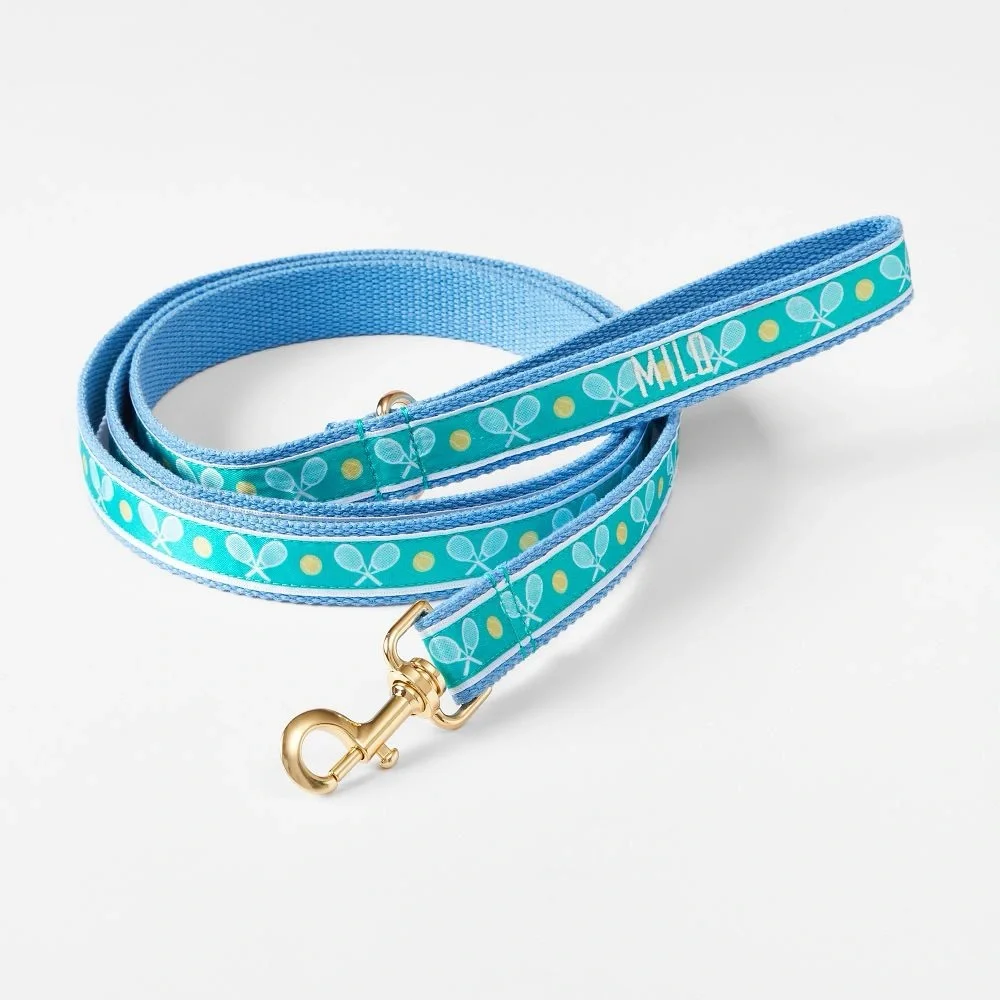 NWT! Large 1” Mark & Graham Dog Leash with Tennis Theme. Brass Fittings